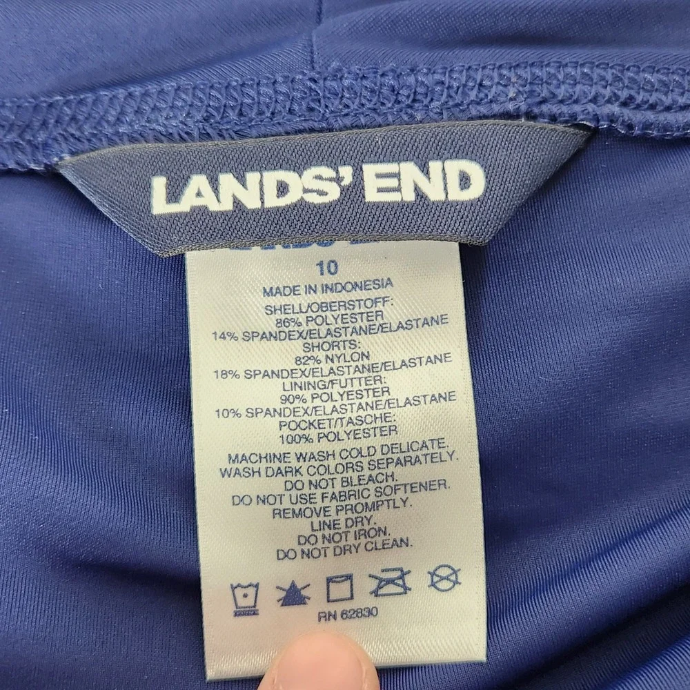 Lands End Navy Blue‎ Polka Dot Active Skort Women 10 Golf Tennis Skirt Pocket